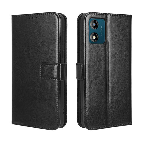 Leather Case Stands Flip Cover Holder BY5 for Motorola Moto E13 Black