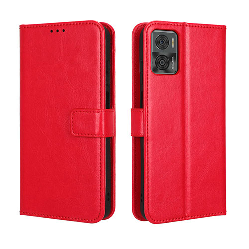 Leather Case Stands Flip Cover Holder BY5 for Motorola Moto E22i Red