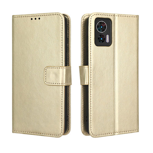 Leather Case Stands Flip Cover Holder BY5 for Motorola Moto Edge 30 Lite 5G Gold