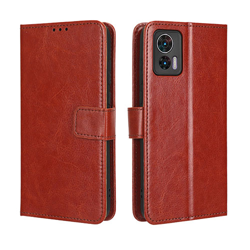 Leather Case Stands Flip Cover Holder BY5 for Motorola Moto Edge 30 Neo 5G Brown