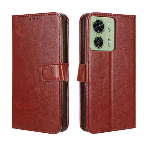 Leather Case Stands Flip Cover Holder BY5 for Motorola Moto Edge 40 5G Brown