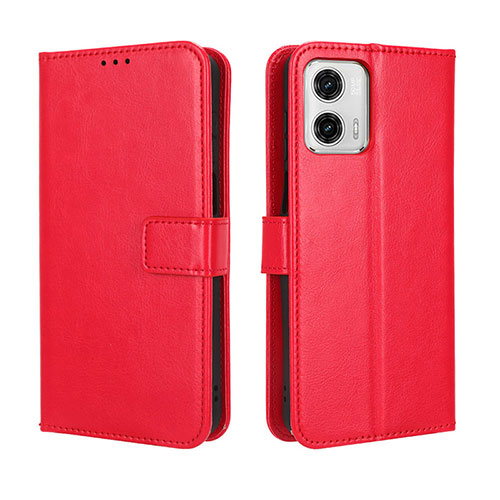 Leather Case Stands Flip Cover Holder BY5 for Motorola Moto G53 5G Red