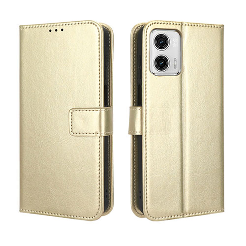 Leather Case Stands Flip Cover Holder BY5 for Motorola Moto G53j 5G Gold
