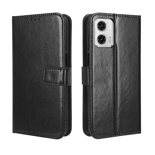 Leather Case Stands Flip Cover Holder BY5 for Motorola Moto G53y 5G Black