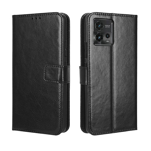 Leather Case Stands Flip Cover Holder BY5 for Motorola Moto G72 Black