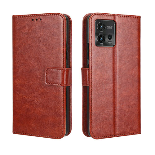 Leather Case Stands Flip Cover Holder BY5 for Motorola Moto G72 Brown