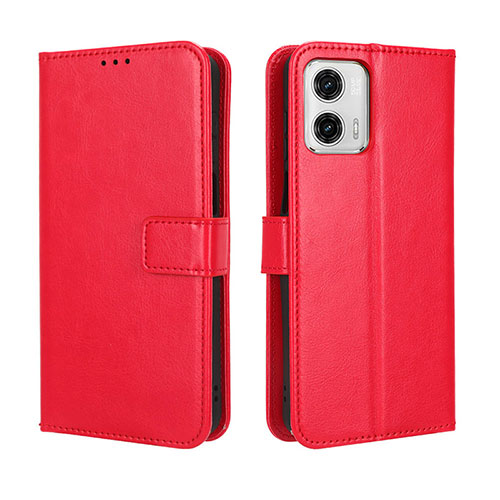 Leather Case Stands Flip Cover Holder BY5 for Motorola Moto G73 5G Red