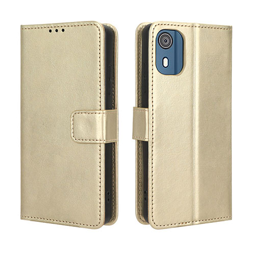 Leather Case Stands Flip Cover Holder BY5 for Nokia C02 Gold