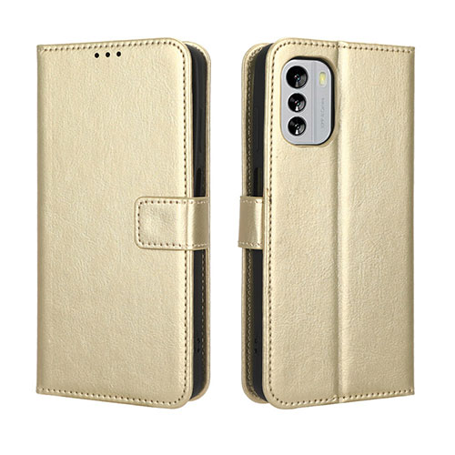 Leather Case Stands Flip Cover Holder BY5 for Nokia G60 5G Gold