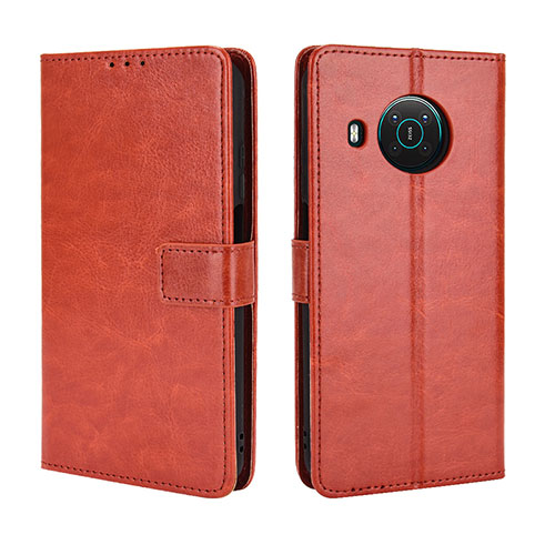 Leather Case Stands Flip Cover Holder BY5 for Nokia X100 5G Brown