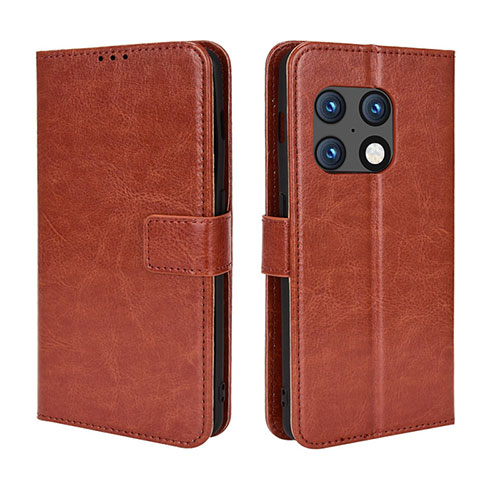 Leather Case Stands Flip Cover Holder BY5 for OnePlus 10 Pro 5G Brown