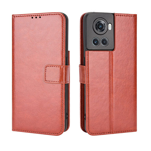 Leather Case Stands Flip Cover Holder BY5 for OnePlus 10R 5G Brown