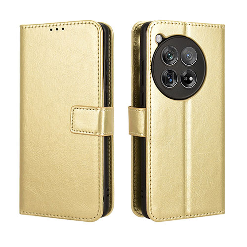 Leather Case Stands Flip Cover Holder BY5 for OnePlus 12 5G Gold