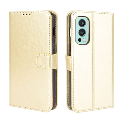 Leather Case Stands Flip Cover Holder BY5 for OnePlus Nord 2 5G Gold