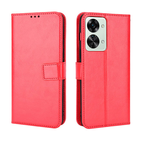 Leather Case Stands Flip Cover Holder BY5 for OnePlus Nord 2T 5G Red