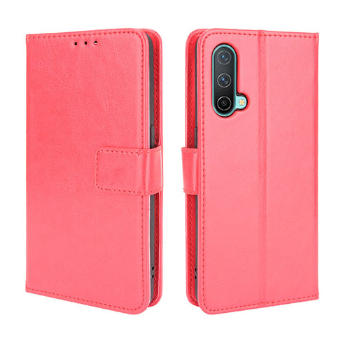 Leather Case Stands Flip Cover Holder BY5 for OnePlus Nord CE 5G Red