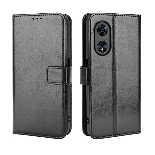 Leather Case Stands Flip Cover Holder BY5 for Oppo A18 Black