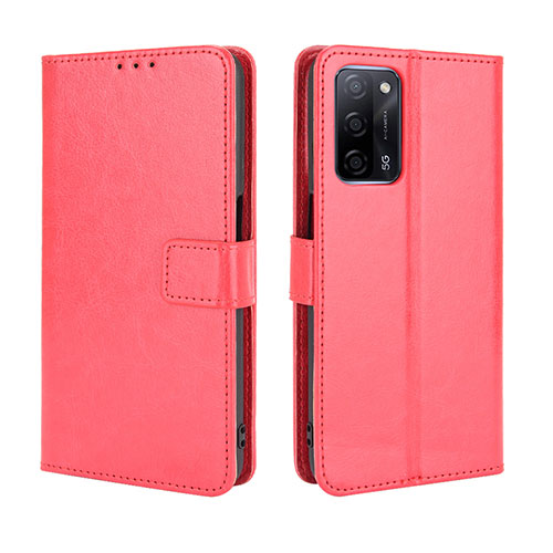 Leather Case Stands Flip Cover Holder BY5 for Oppo A53s 5G Red