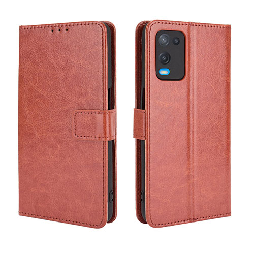 Leather Case Stands Flip Cover Holder BY5 for Oppo A54 4G Brown