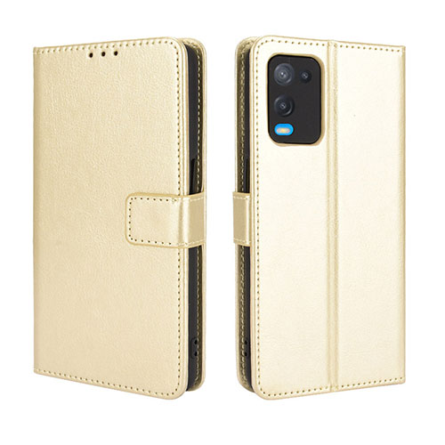 Leather Case Stands Flip Cover Holder BY5 for Oppo A54 4G Gold