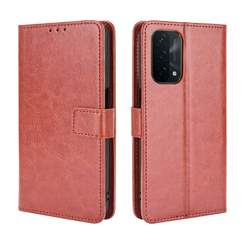 Leather Case Stands Flip Cover Holder BY5 for Oppo A54 5G Brown