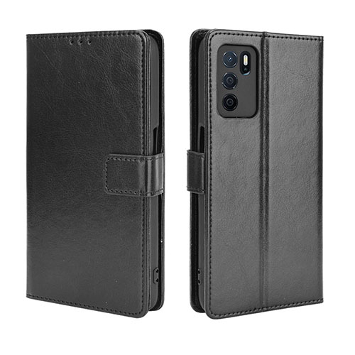 Leather Case Stands Flip Cover Holder BY5 for Oppo A54s Black