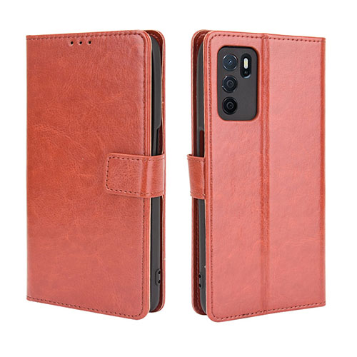 Leather Case Stands Flip Cover Holder BY5 for Oppo A54s Brown