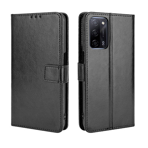 Leather Case Stands Flip Cover Holder BY5 for Oppo A56 5G Black