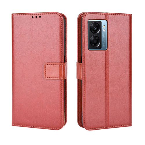 Leather Case Stands Flip Cover Holder BY5 for Oppo A57 5G Brown