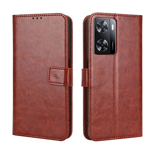 Leather Case Stands Flip Cover Holder BY5 for Oppo A57s Brown