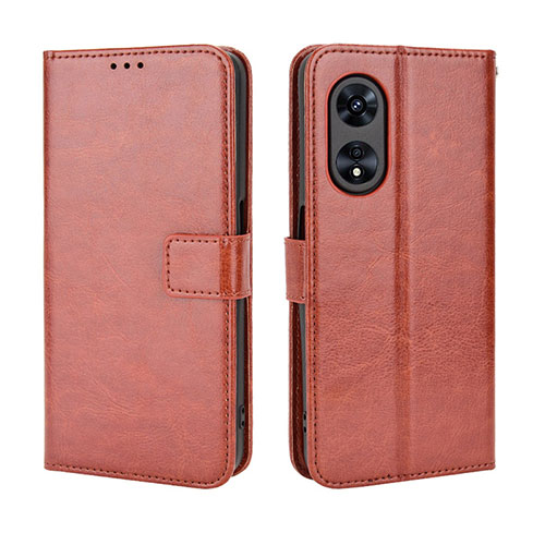 Leather Case Stands Flip Cover Holder BY5 for Oppo A58 4G Brown