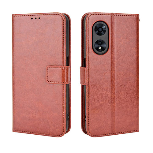 Leather Case Stands Flip Cover Holder BY5 for Oppo A58 5G Brown