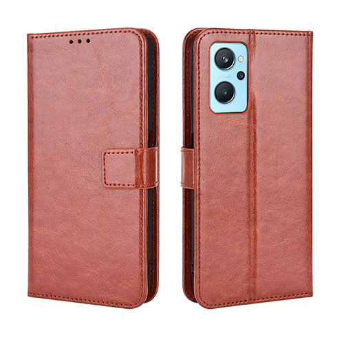 Leather Case Stands Flip Cover Holder BY5 for Oppo A96 4G Brown