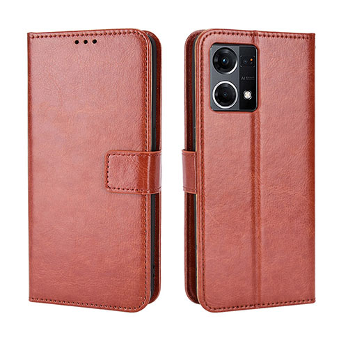 Leather Case Stands Flip Cover Holder BY5 for Oppo F21 Pro 4G Brown