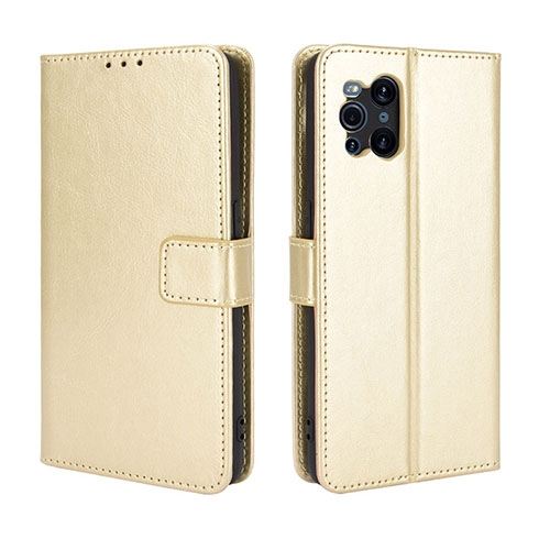 Leather Case Stands Flip Cover Holder BY5 for Oppo Find X3 5G Gold