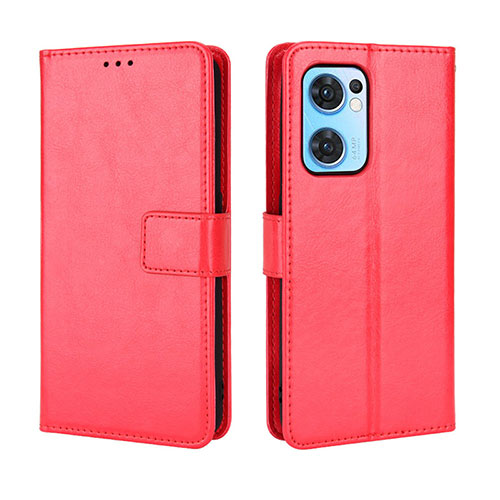 Leather Case Stands Flip Cover Holder BY5 for Oppo Find X5 Lite 5G Red