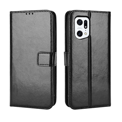 Leather Case Stands Flip Cover Holder BY5 for Oppo Find X5 Pro 5G Black
