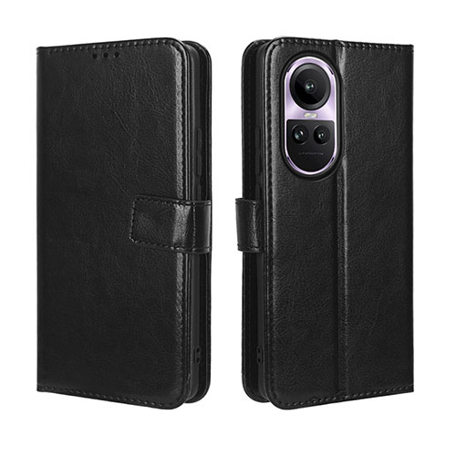 Leather Case Stands Flip Cover Holder BY5 for Oppo Reno10 5G Black