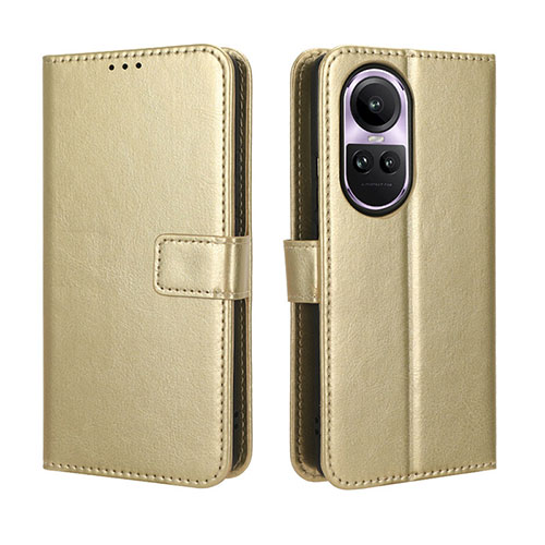 Leather Case Stands Flip Cover Holder BY5 for Oppo Reno10 5G Gold