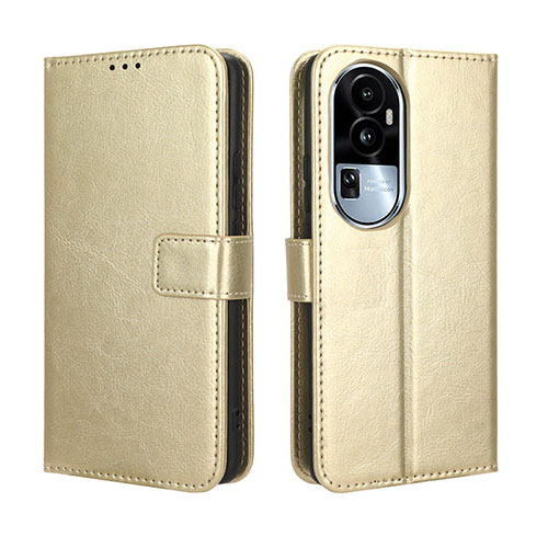 Leather Case Stands Flip Cover Holder BY5 for Oppo Reno10 Pro+ Plus 5G Gold