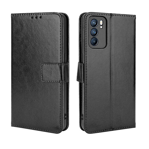 Leather Case Stands Flip Cover Holder BY5 for Oppo Reno6 5G Black