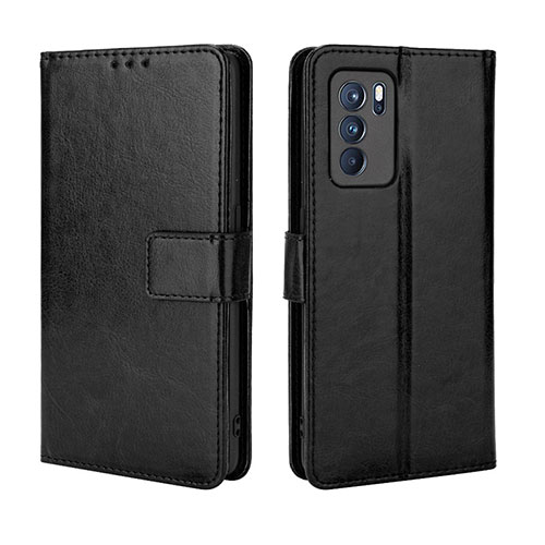 Leather Case Stands Flip Cover Holder BY5 for Oppo Reno6 Pro 5G India Black