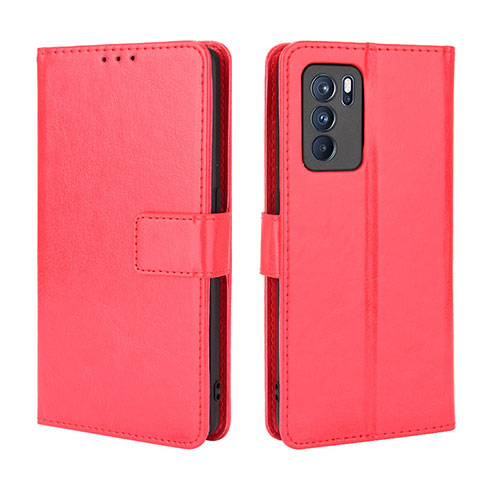 Leather Case Stands Flip Cover Holder BY5 for Oppo Reno6 Pro 5G India Red