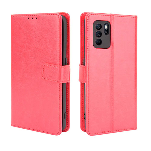 Leather Case Stands Flip Cover Holder BY5 for Oppo Reno6 Z 5G Red