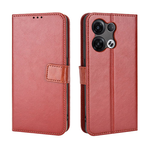 Leather Case Stands Flip Cover Holder BY5 for Oppo Reno8 Pro 5G Brown