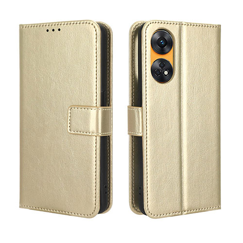 Leather Case Stands Flip Cover Holder BY5 for Oppo Reno8 T 4G Gold