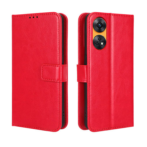 Leather Case Stands Flip Cover Holder BY5 for Oppo Reno8 T 4G Red