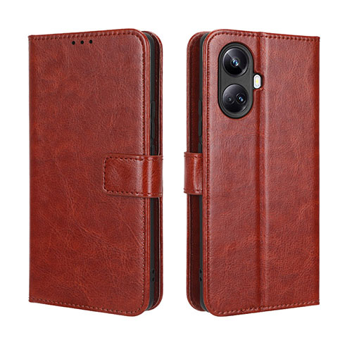 Leather Case Stands Flip Cover Holder BY5 for Realme 10 Pro+ Plus 5G Brown