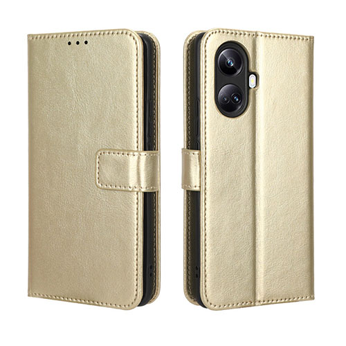 Leather Case Stands Flip Cover Holder BY5 for Realme 10 Pro+ Plus 5G Gold