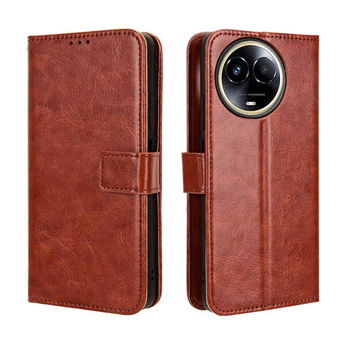 Leather Case Stands Flip Cover Holder BY5 for Realme 11 5G Brown